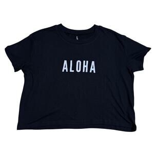 Frankie Jean Aloha Cropped Tee Black Large